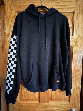 Aviator Nation Black Hoodie with White Checker Sleeve